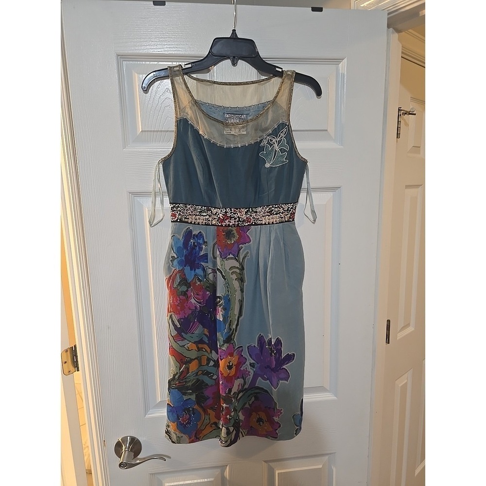 Floreat Anthropologie Womens Embroidered Cocktail Dress Size 0